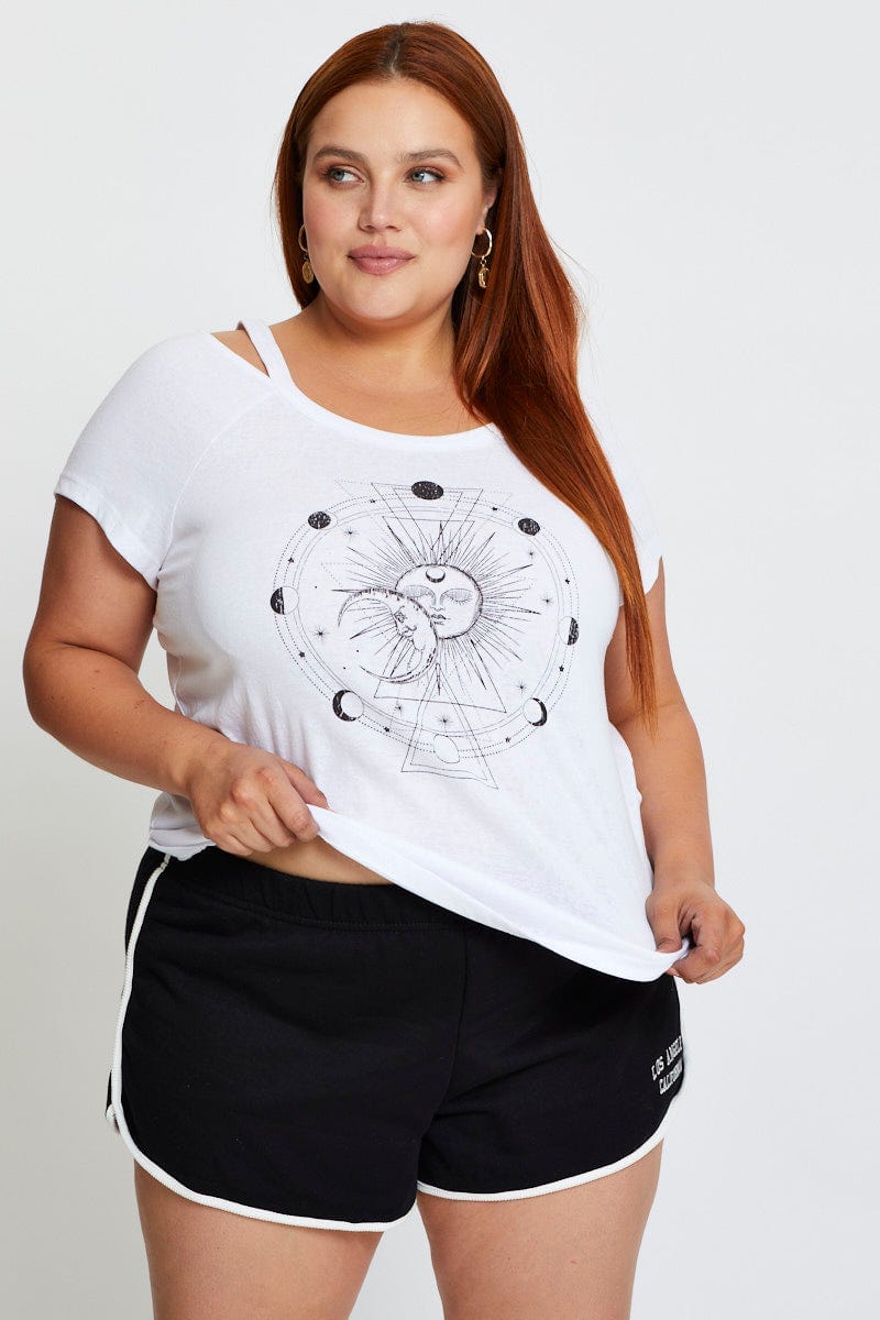 Placement Graphic T-shirt Celestial Cold Shoulder
