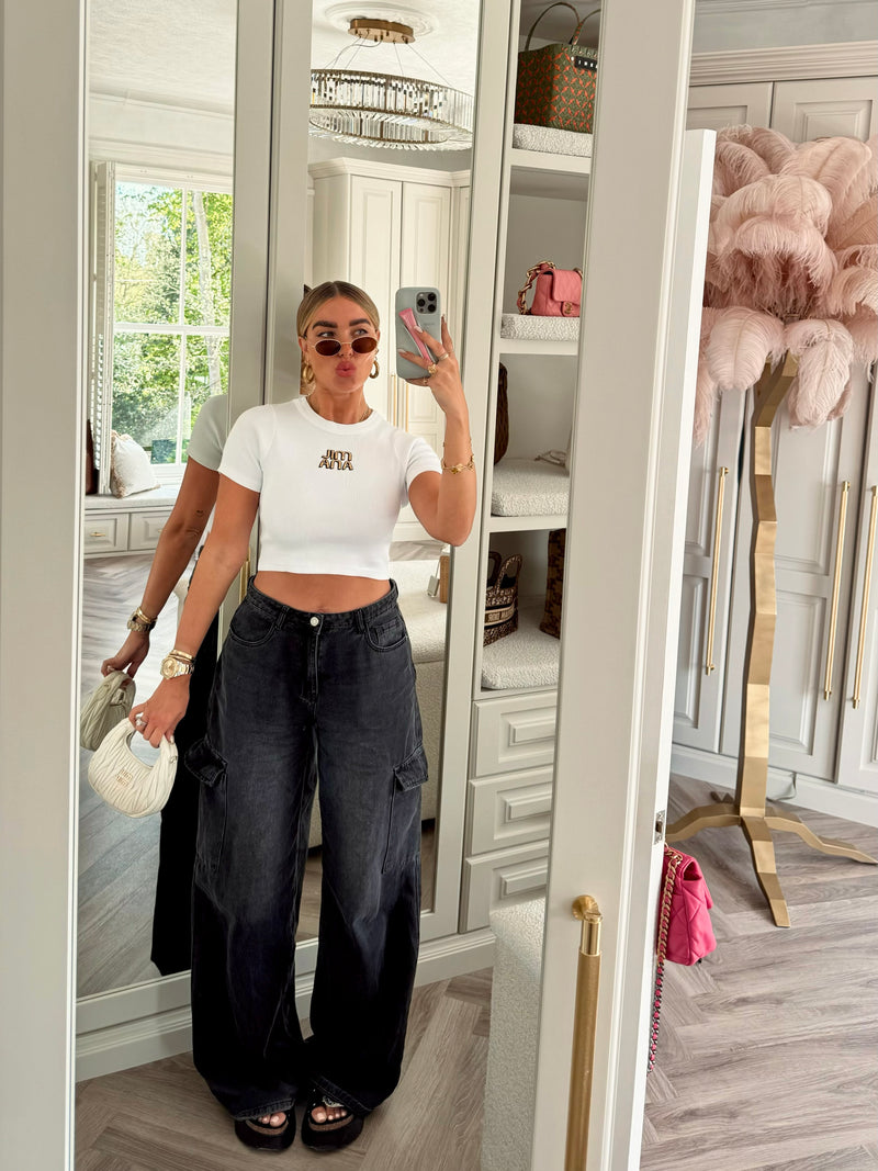 White Embellished Baby Tee.