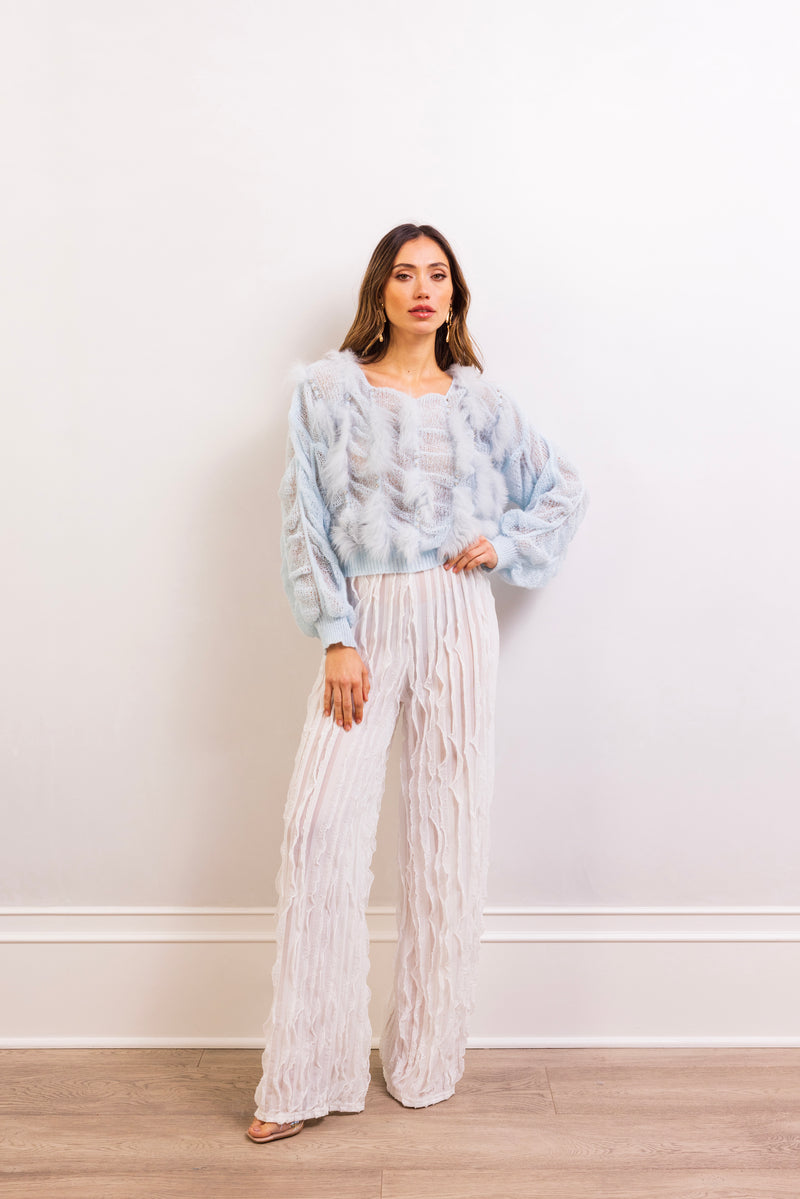 My Favor Embellished Wool Sweater in Baby Blue