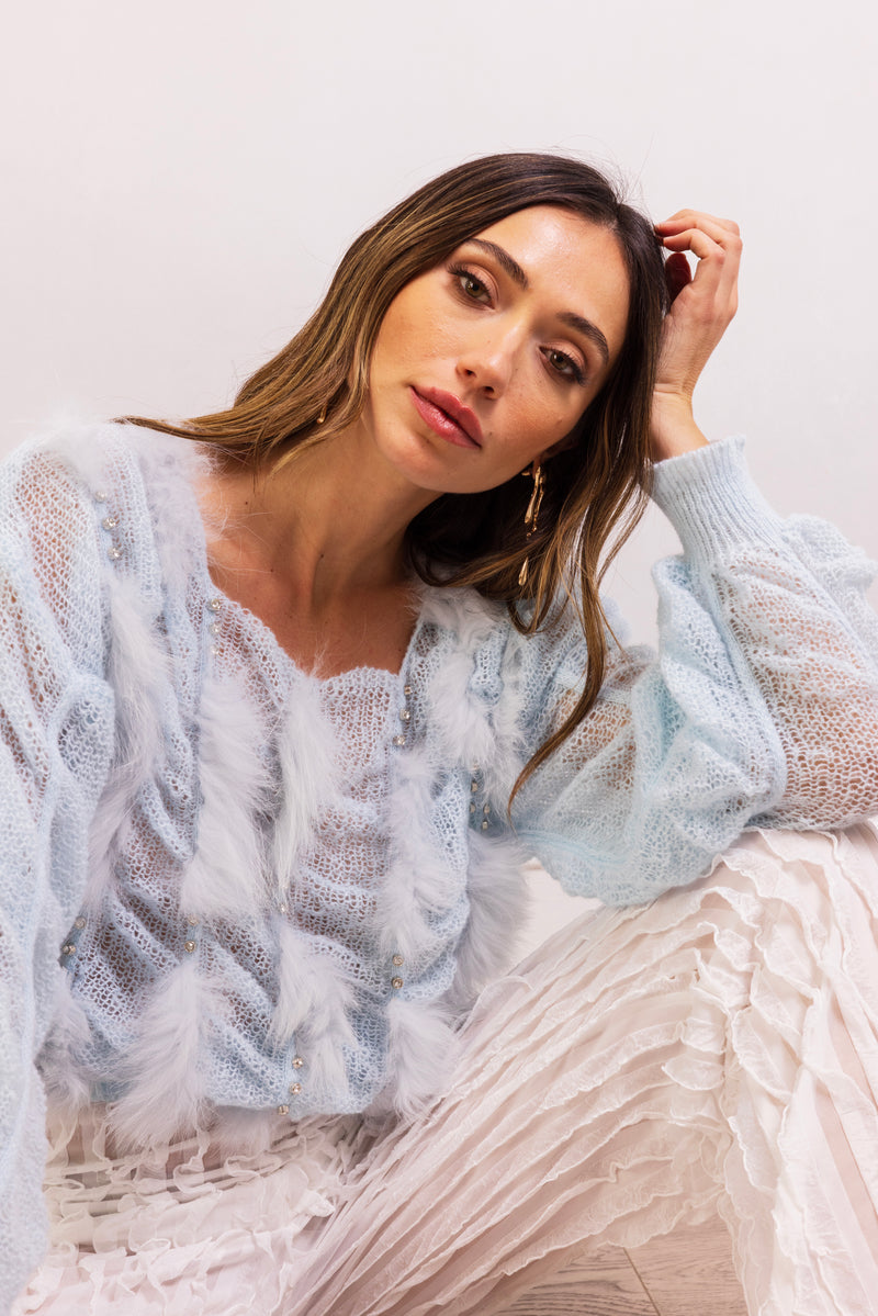 My Favor Embellished Wool Sweater in Baby Blue