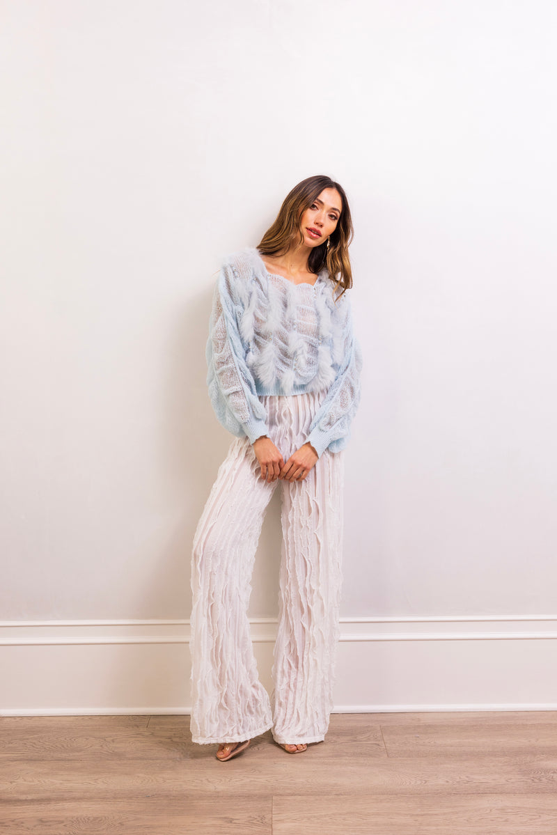 My Favor Embellished Wool Sweater in Baby Blue