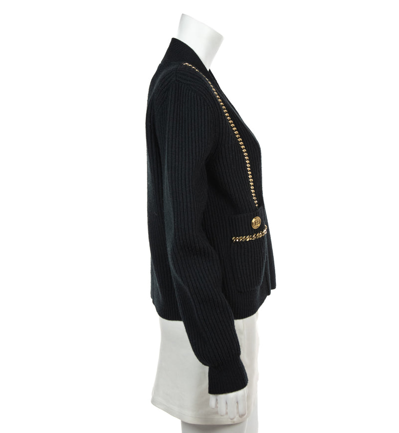 Balmain Black Chain Embellished Knit Cardigan Size L | FR 42