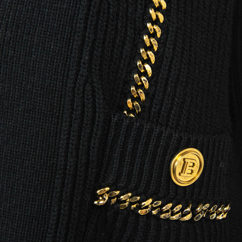 Balmain Black Chain Embellished Knit Cardigan Size L | FR 42