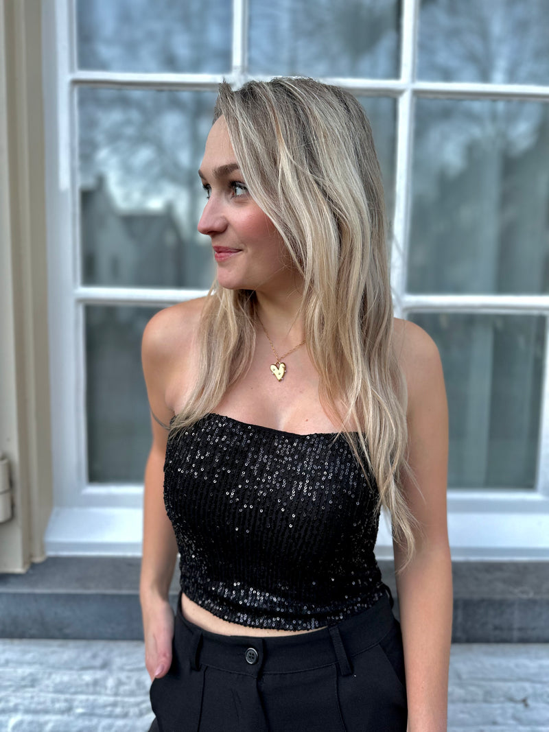 BANDEAU-TOP PAILLETTEN ZWART