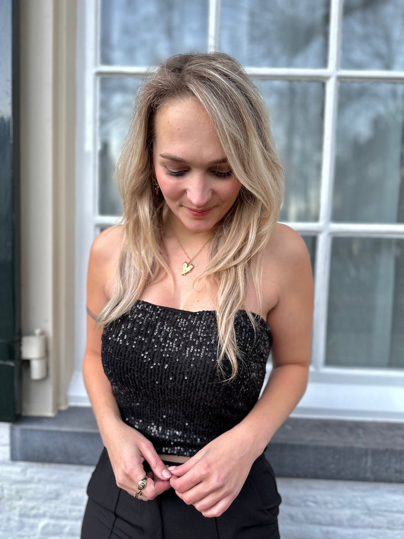 BANDEAU-TOP PAILLETTEN ZWART