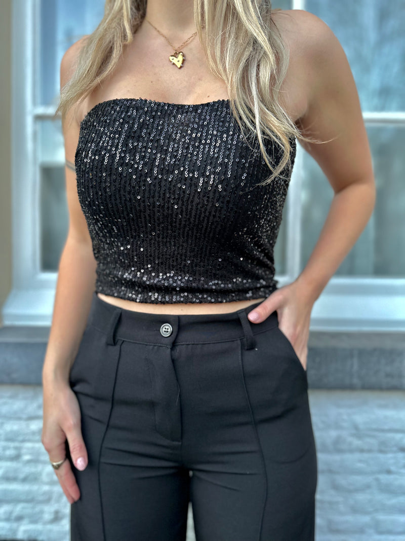 BANDEAU-TOP PAILLETTEN ZWART