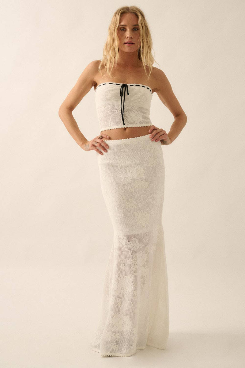 Floral Crochet-Knit Lace Bandeau Tube Top