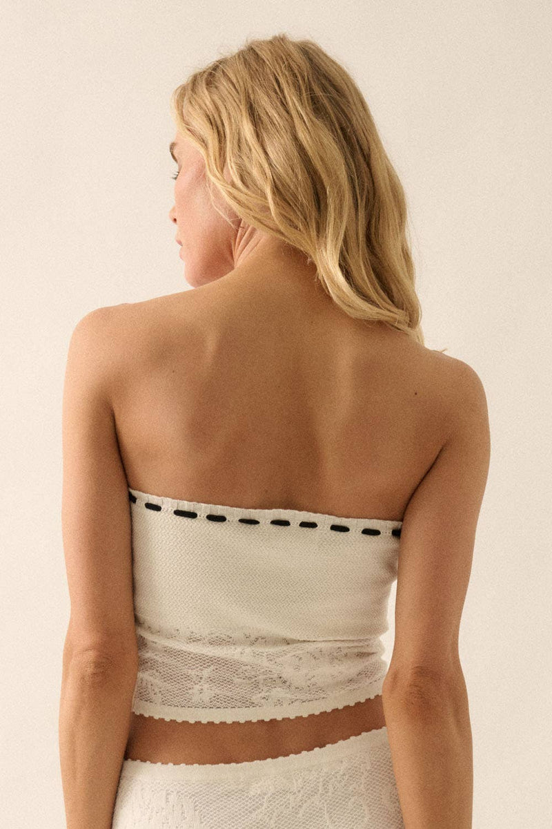 Floral Crochet-Knit Lace Bandeau Tube Top