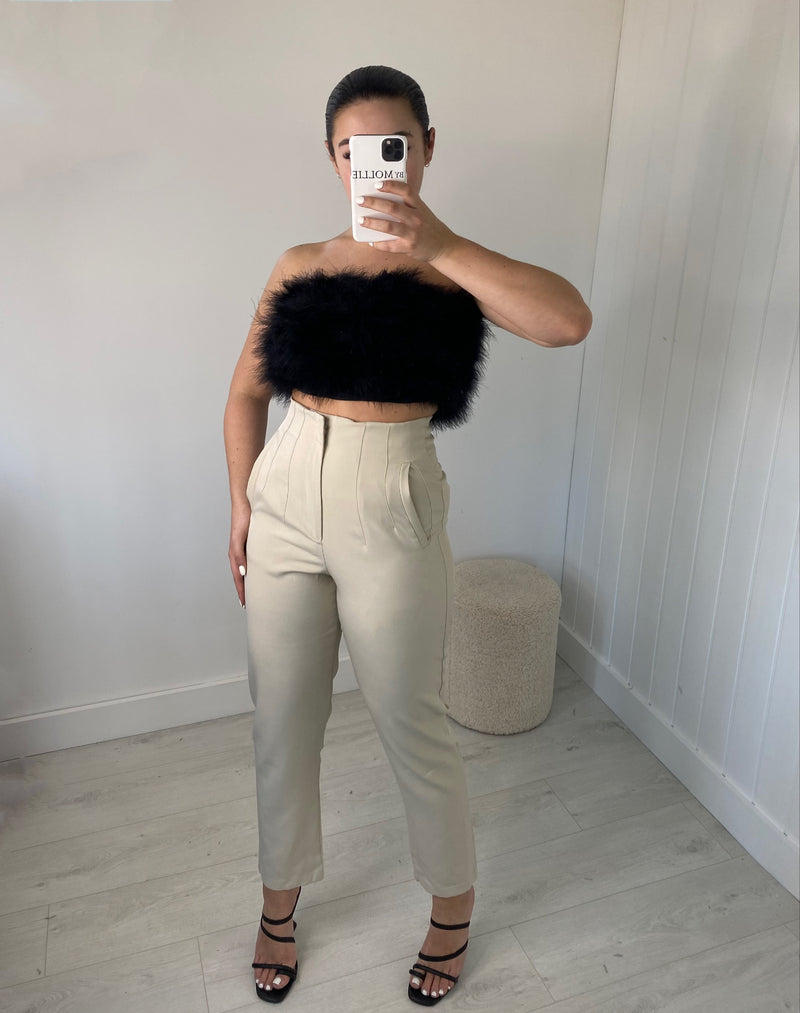 BLACK FEATHER BUST BANDEAU CROP TOPS