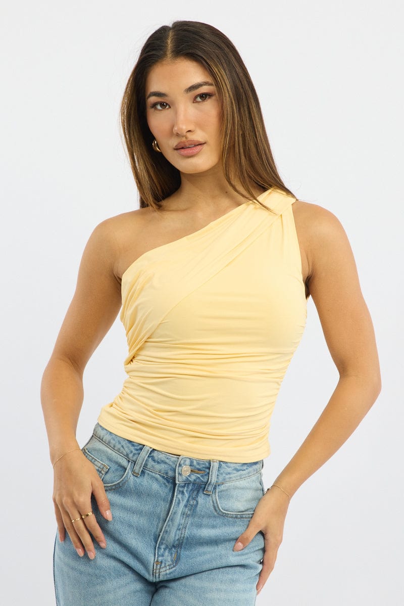 Yellow Asymmetrical Off Shoulder Top