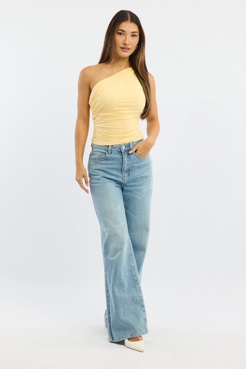 Yellow Asymmetrical Off Shoulder Top