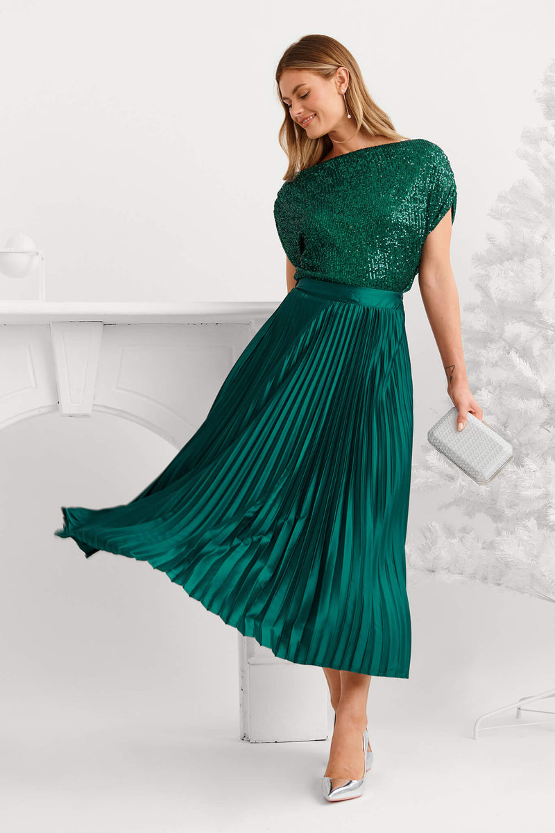 Liana Off Shoulder Top In Emerald Sequin
