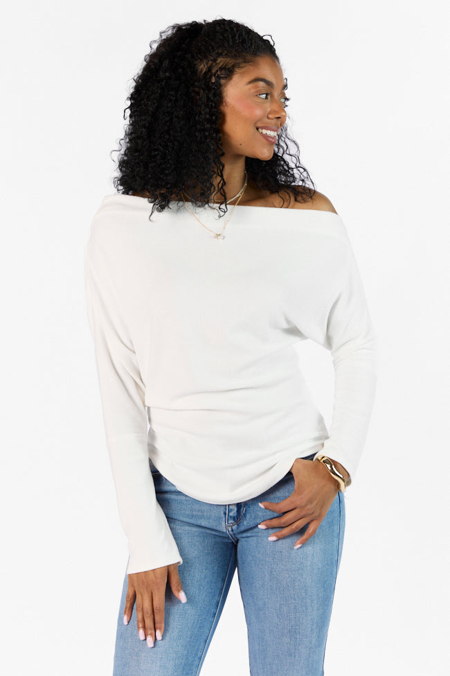 Giving It A Go Ivory Rib Off The Shoulder Top FINAL SALE