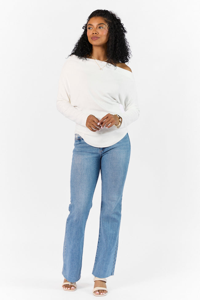 Giving It A Go Ivory Rib Off The Shoulder Top FINAL SALE