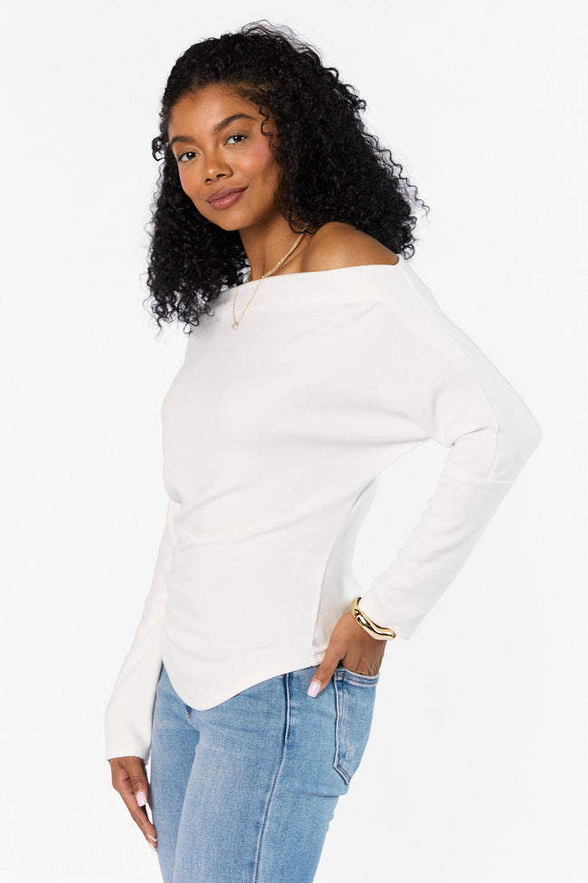 Giving It A Go Ivory Rib Off The Shoulder Top FINAL SALE
