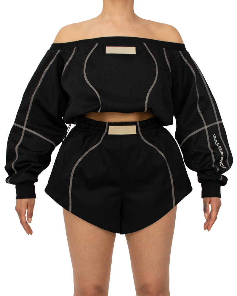OFF-SHOULDER CREWNECK VBS™ - BLACK MESH