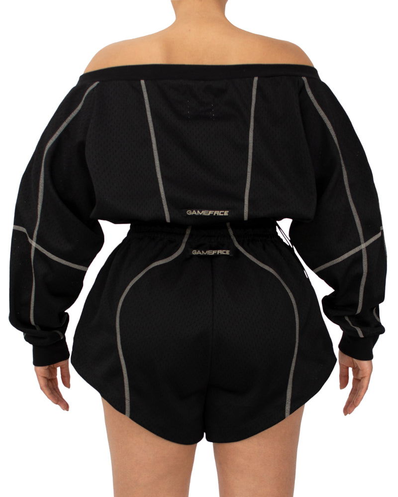 OFF-SHOULDER CREWNECK VBS™ - BLACK MESH