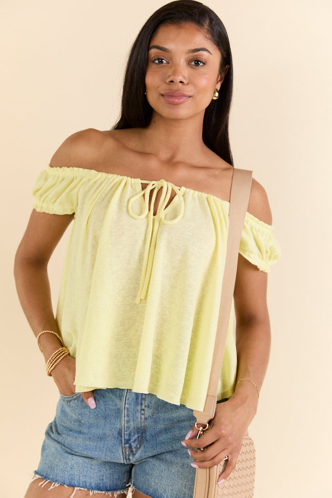 Minimal Essence Yellow Off To Shoulder Knit Top