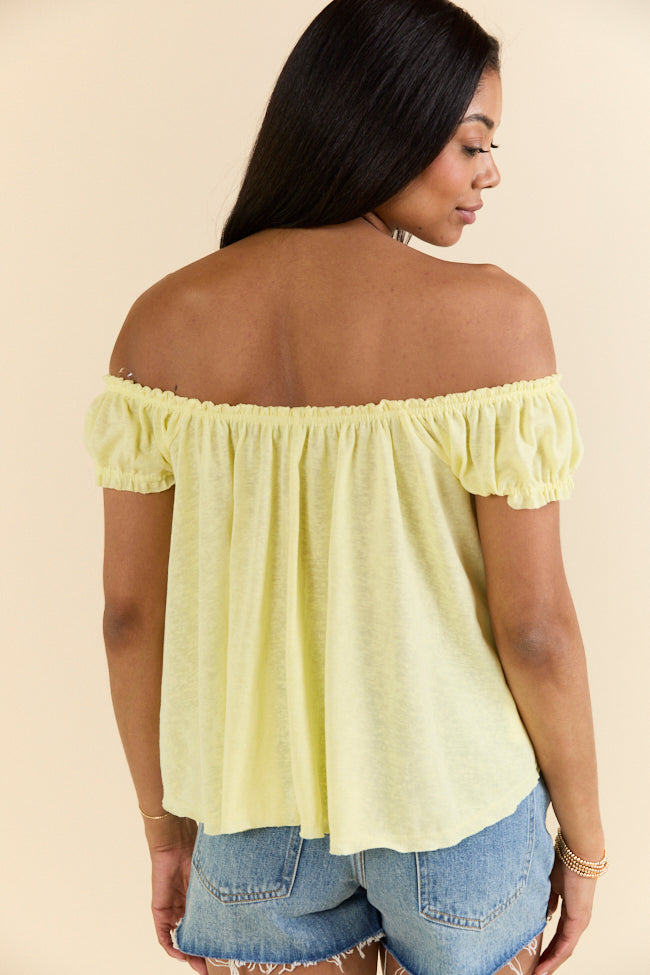 Minimal Essence Yellow Off To Shoulder Knit Top