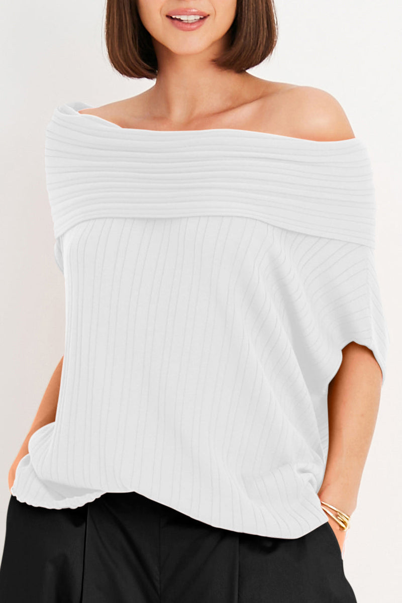 Pima Cotton Ribbed Off The Shoulder Sweater
