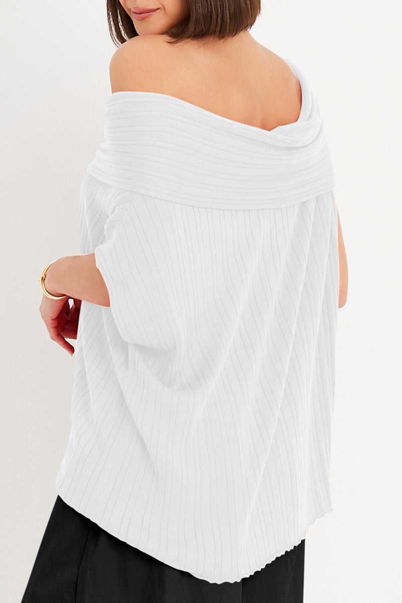Pima Cotton Ribbed Off The Shoulder Sweater