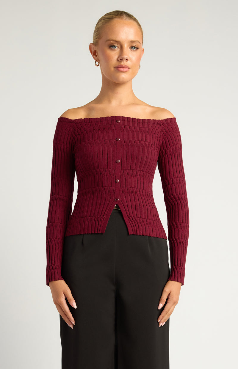 Hayes Off Shoulder Knit Top - Merlot