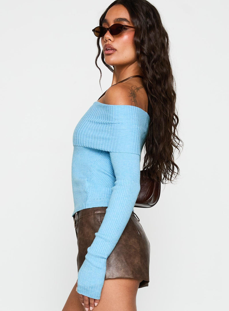 Morley Off Shoulder Sweater Blue