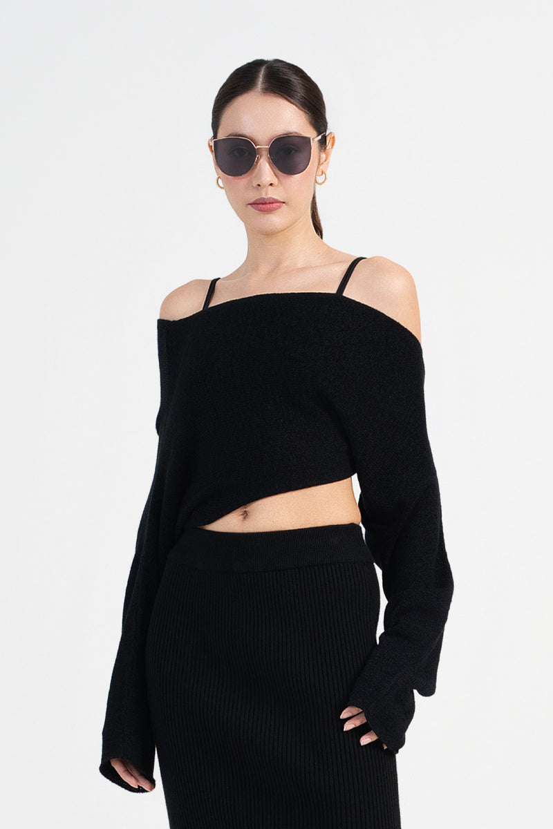[Restocked] Kendall Off Shoulder Sweater in Sable Black