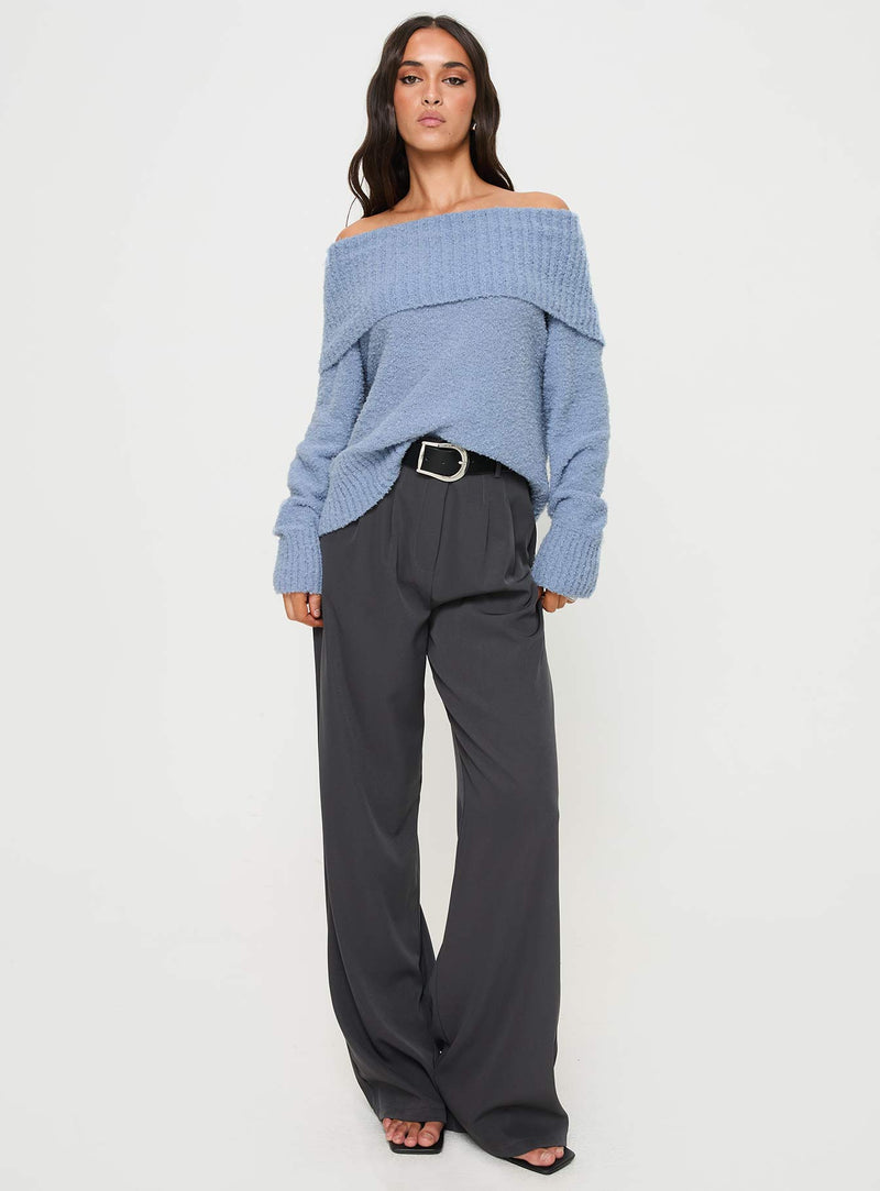 Parkley Boucle Off The Shoulder Sweater Blue