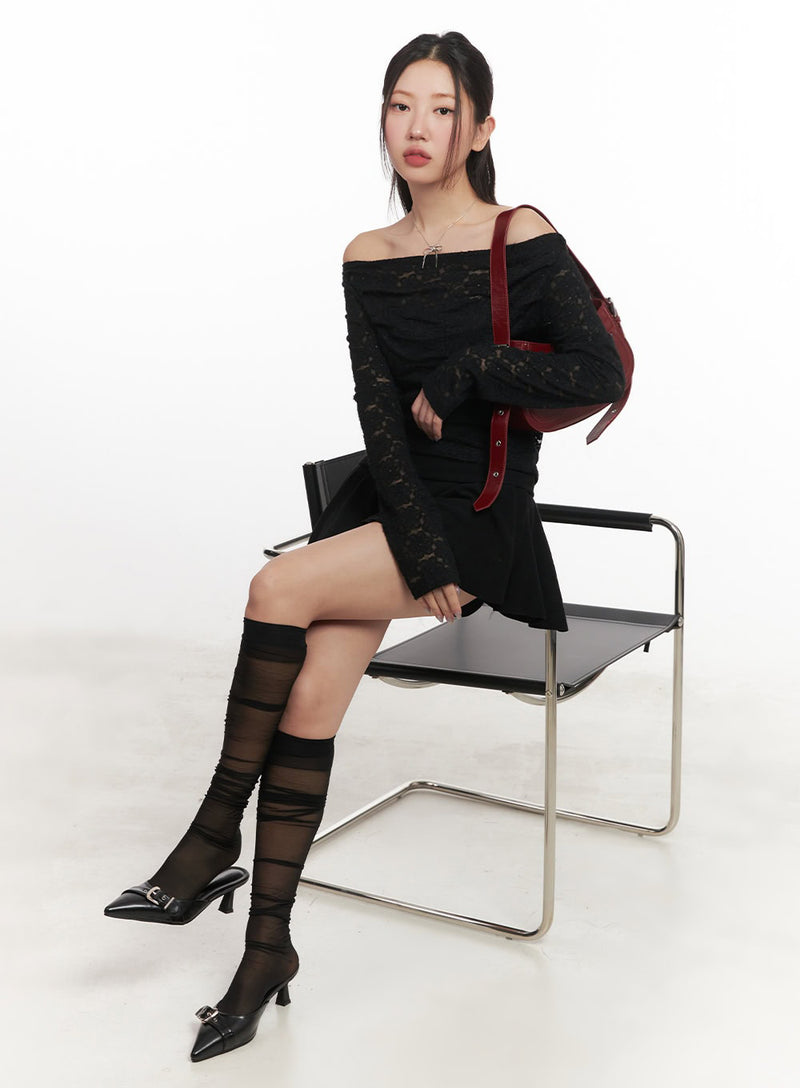 Sheer Blossom Off-Shoulder Long-Sleeve Top IM525