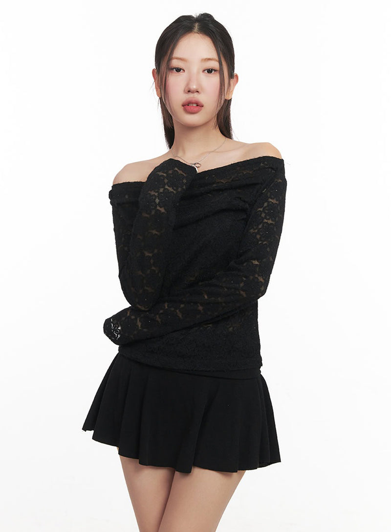 Sheer Blossom Off-Shoulder Long-Sleeve Top IM525