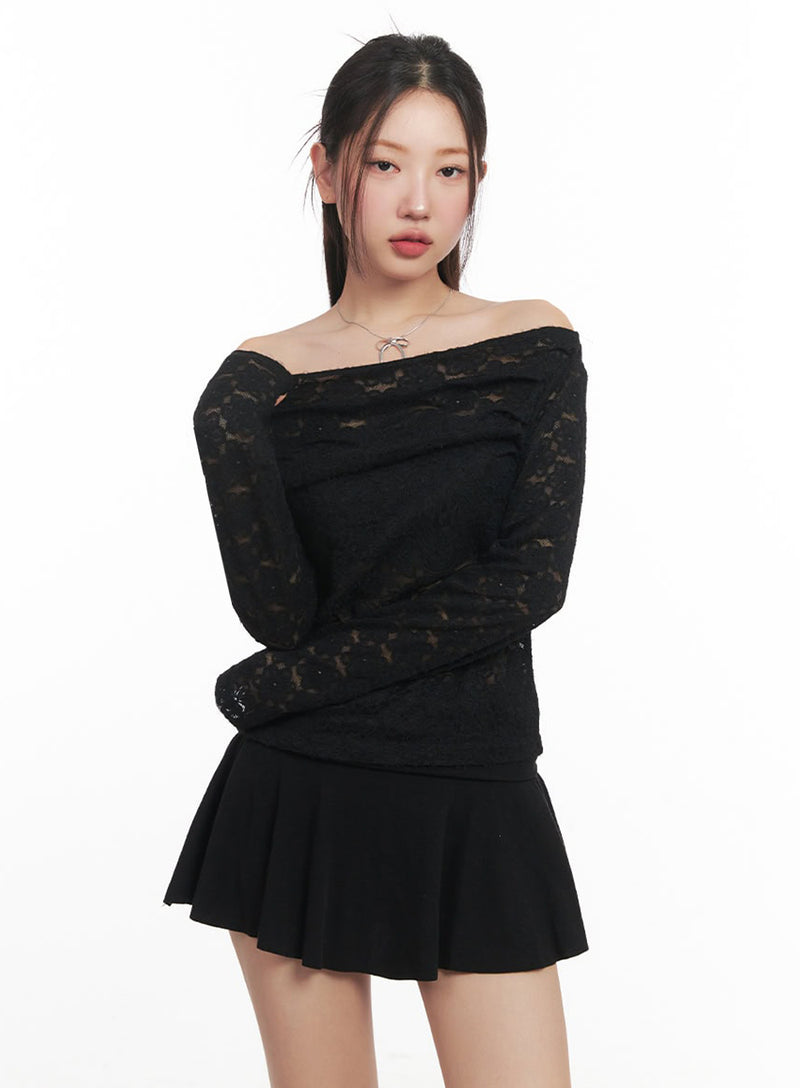 Sheer Blossom Off-Shoulder Long-Sleeve Top IM525
