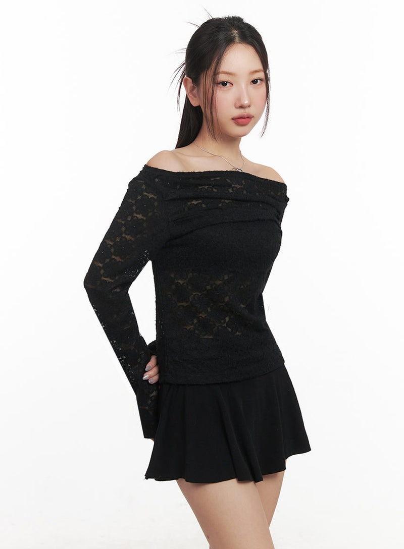 Sheer Blossom Off-Shoulder Long-Sleeve Top IM525