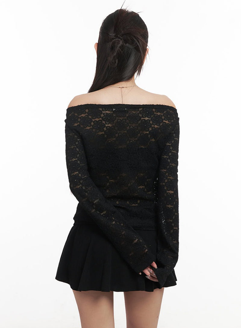 Sheer Blossom Off-Shoulder Long-Sleeve Top IM525