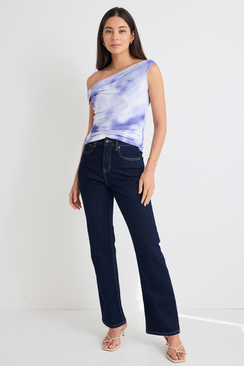 Nightlife Lilac Smudge Mesh Off Shoulder Short Sleeved Top