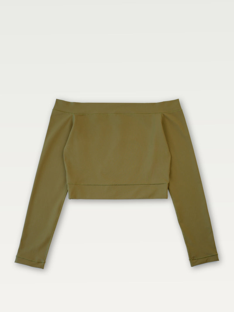 Technical Off-Shoulder Top in Chartreuse