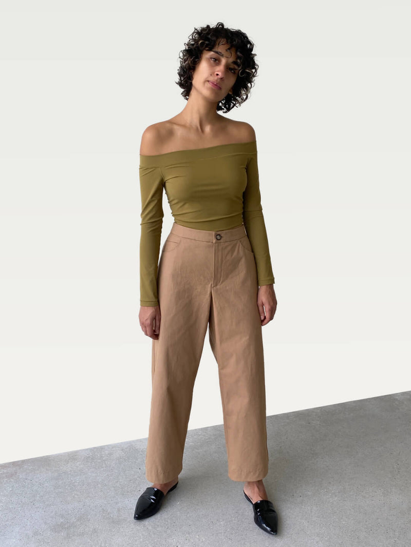 Technical Off-Shoulder Top in Chartreuse
