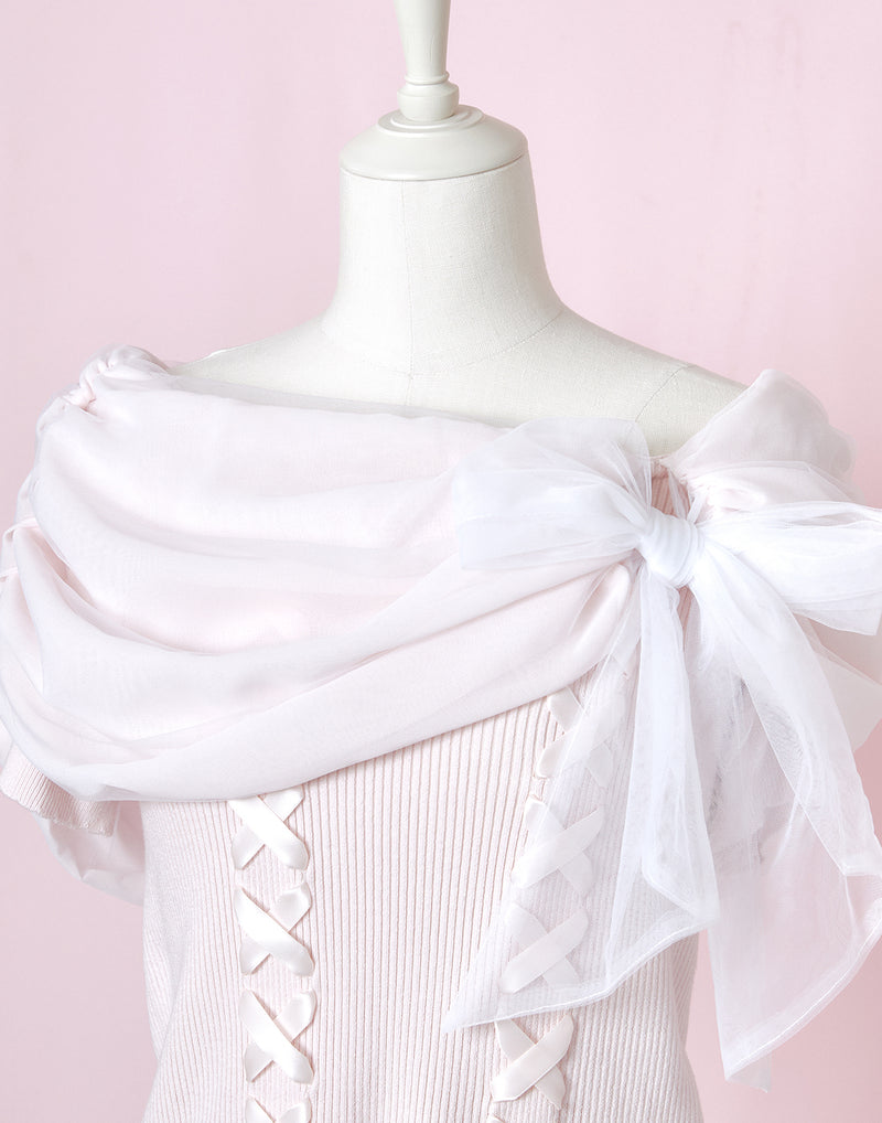 Melty tulle off-shoulder トップス