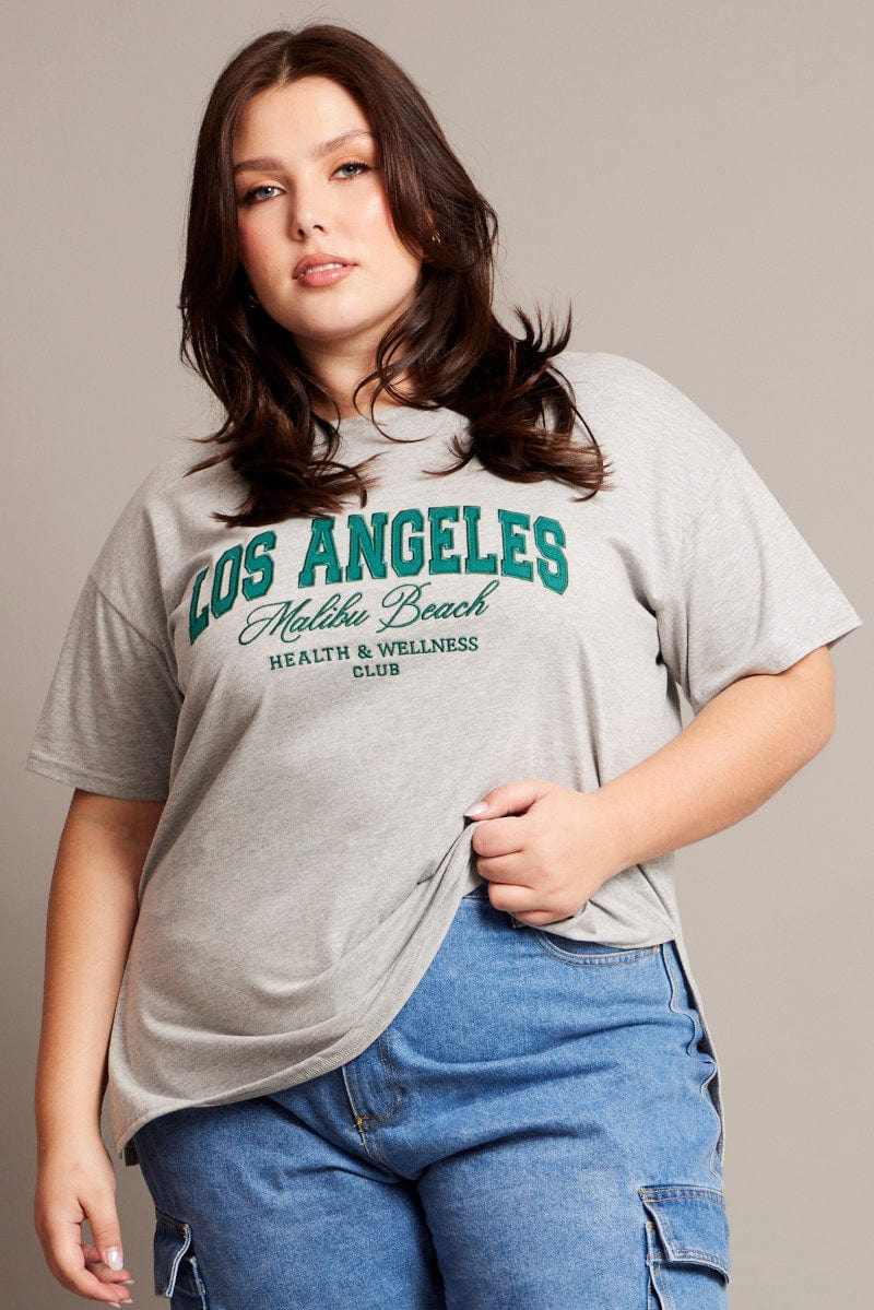 Grey Graphic T-shirt Short Sleeve Relaxed Crew Neck