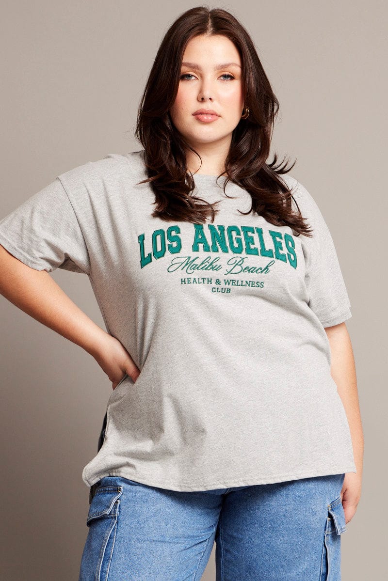 Grey Graphic T-shirt Short Sleeve Relaxed Crew Neck