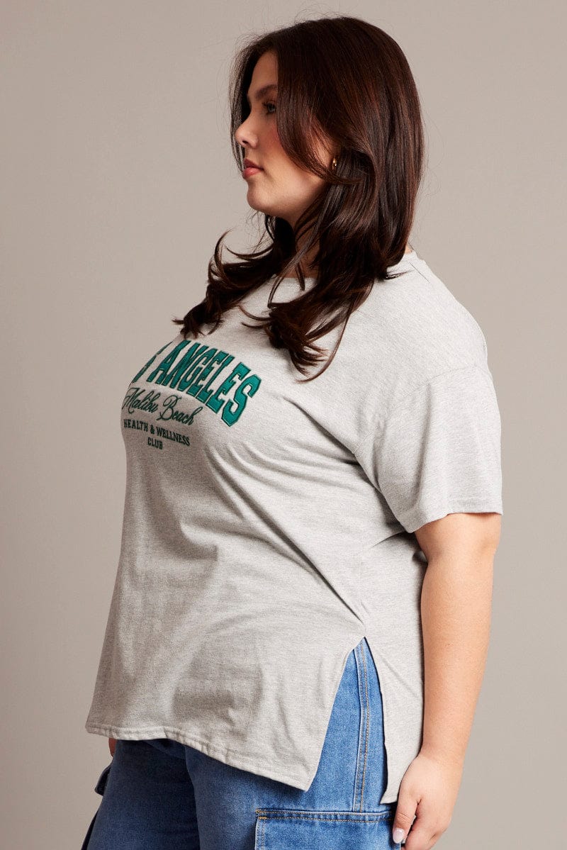 Grey Graphic T-shirt Short Sleeve Relaxed Crew Neck