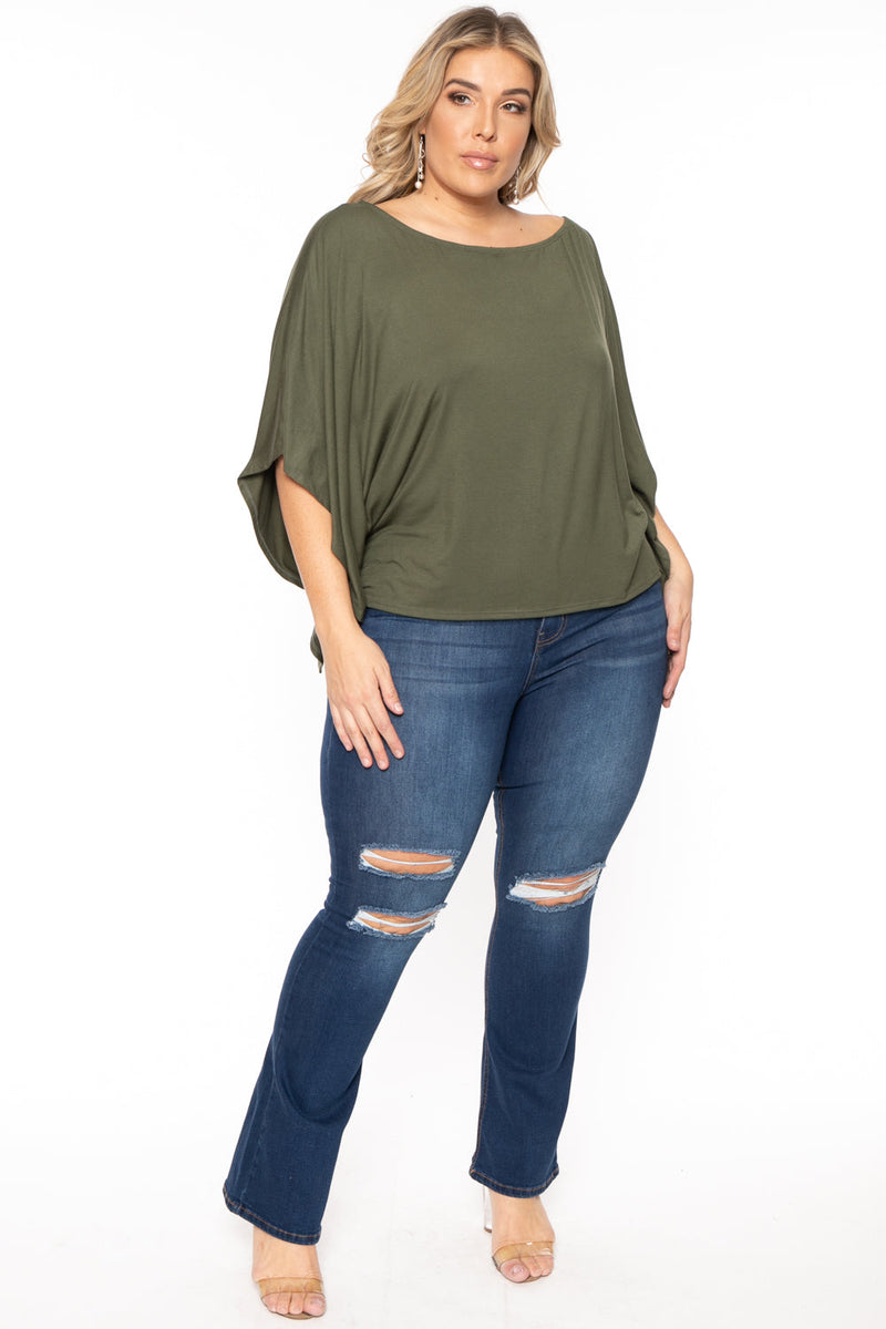 Plus Size Off The Shoulder Top - Olive