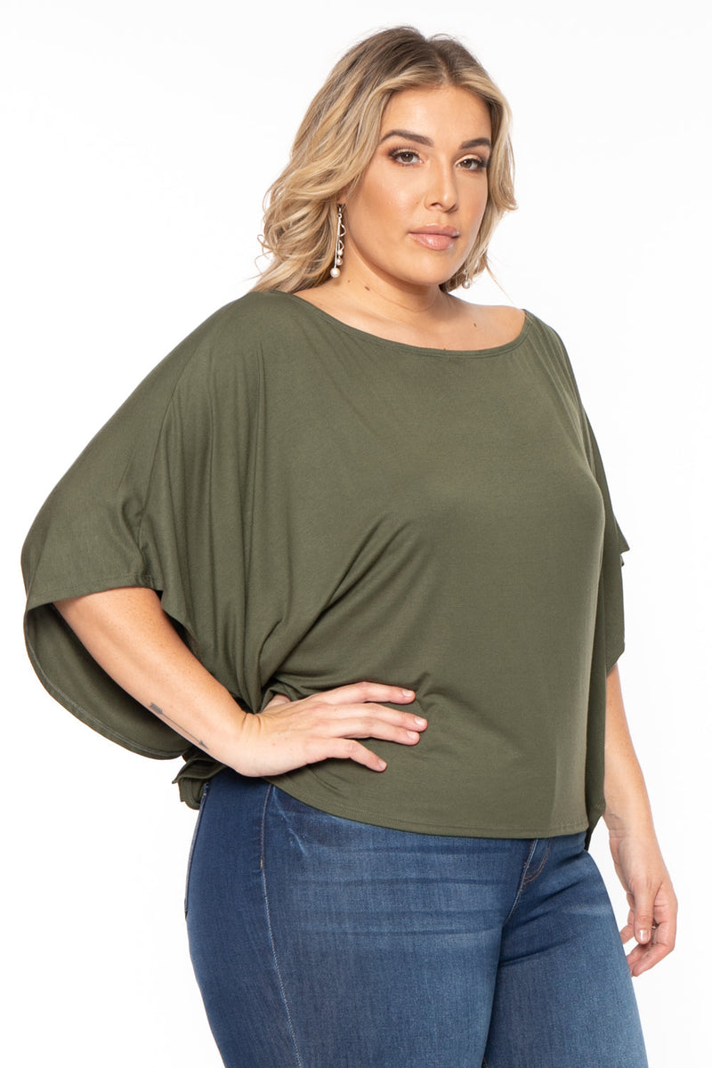 Plus Size Off The Shoulder Top - Olive