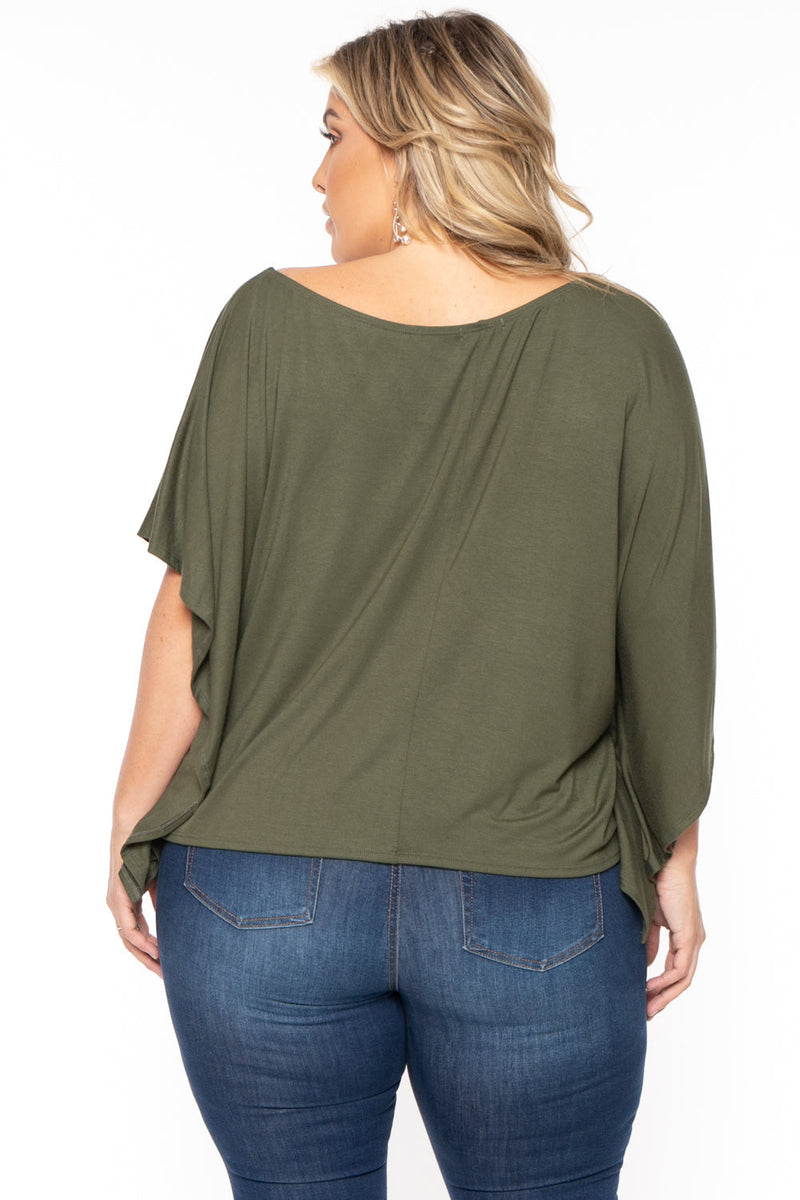 Plus Size Off The Shoulder Top - Olive