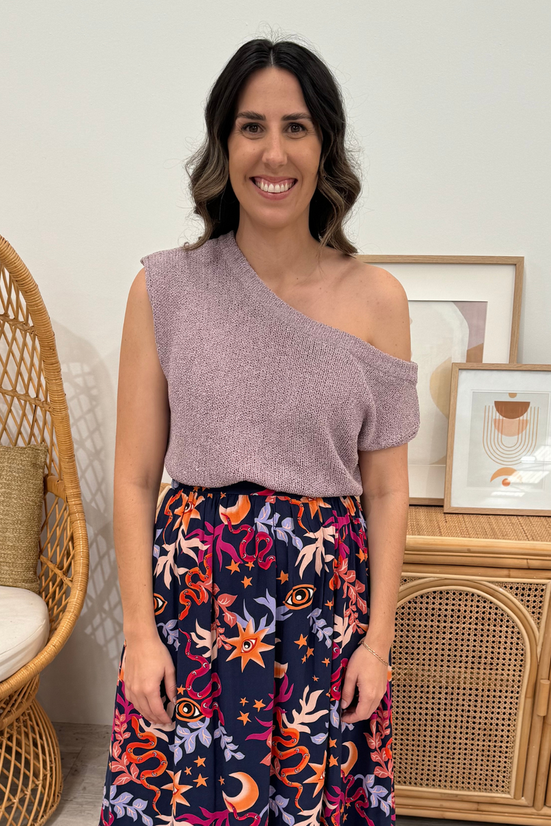 Hampton Off Shoulder Knit Top Mushroom