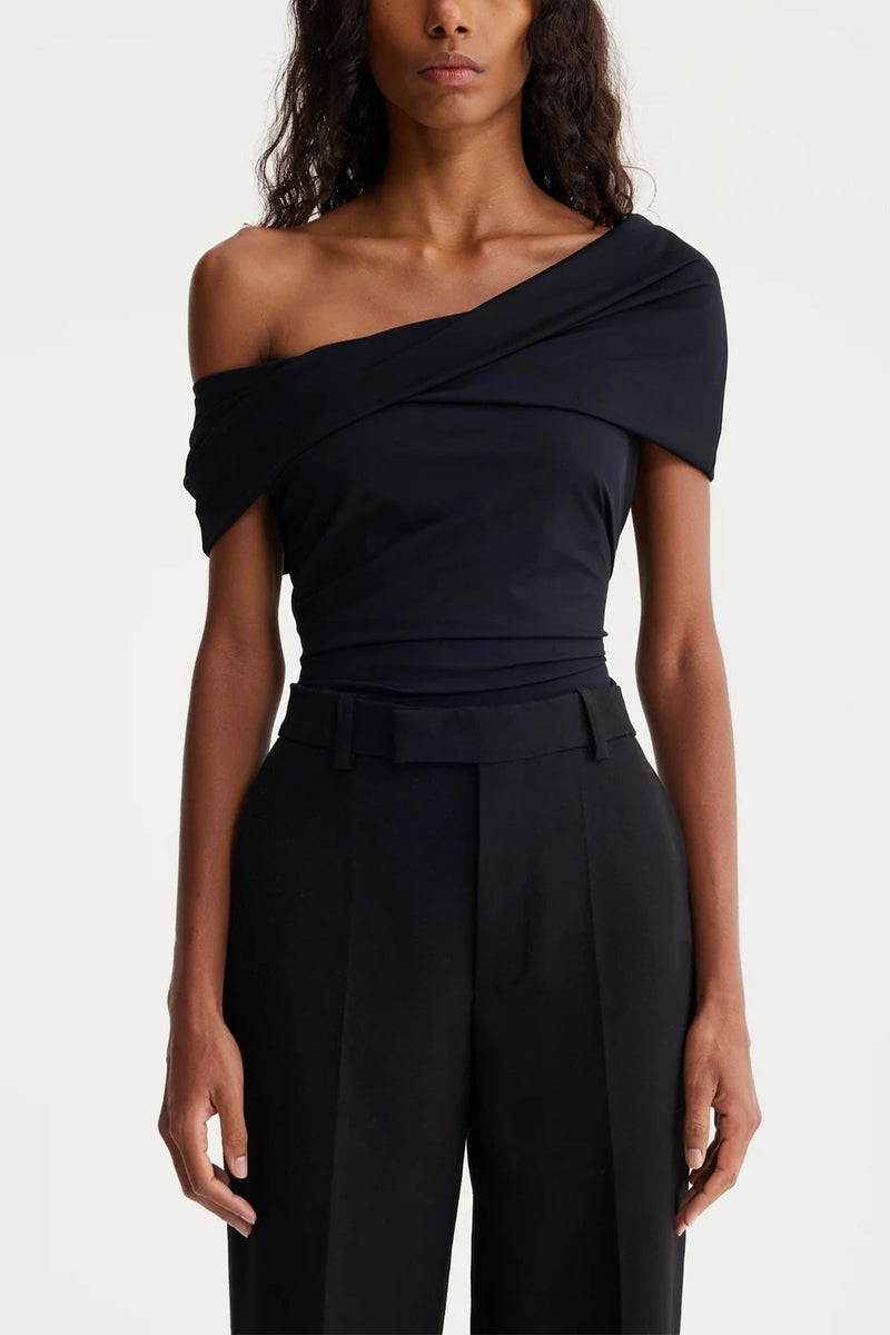 Asymmetrical Off Shoulder Top in Noir