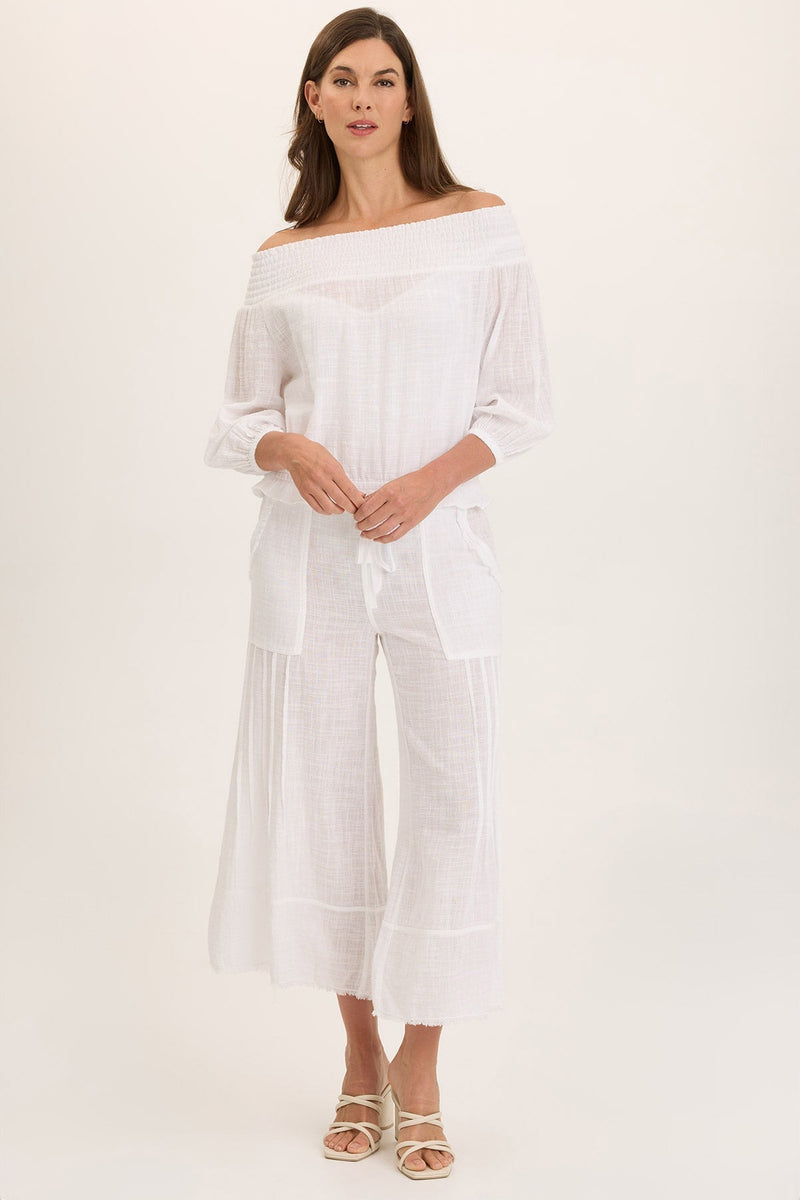 Jolia Gauze Off-Shoulder Billow Sleeve Top