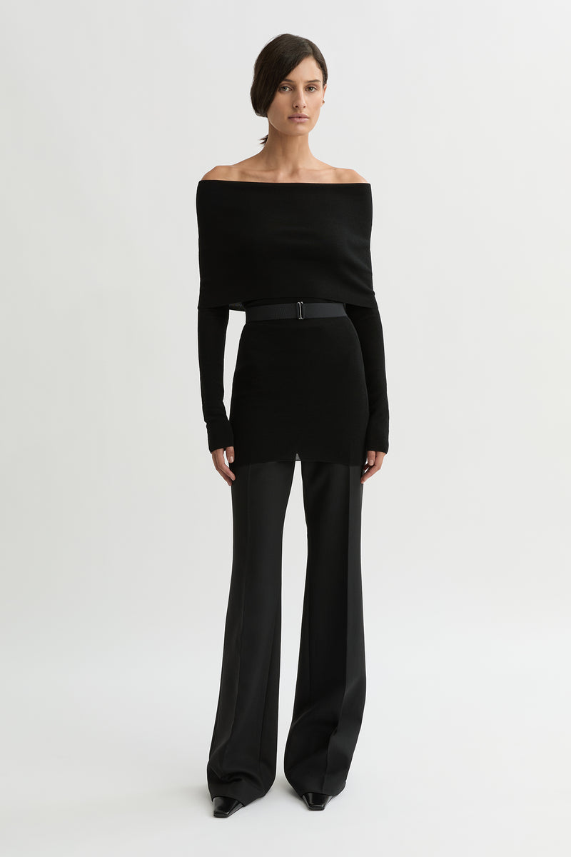 Cora Merino Off Shoulder Knit Black