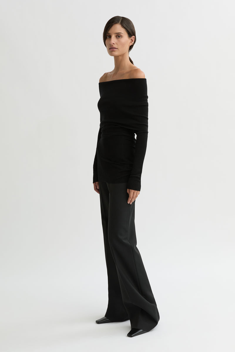 Cora Merino Off Shoulder Knit Black