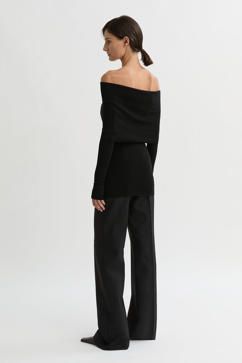 Cora Merino Off Shoulder Knit Black